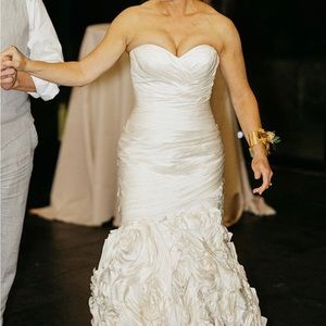 Strapless silk fit and flare wedding gown